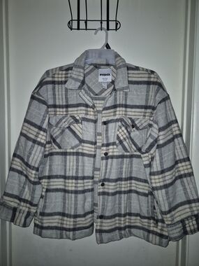 RSQ Plaid Flannel Shacket in Gray and Cream